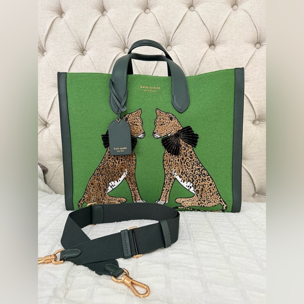 EUC Kate Spade Lady Leopard Manhattan Tote Bag Large.